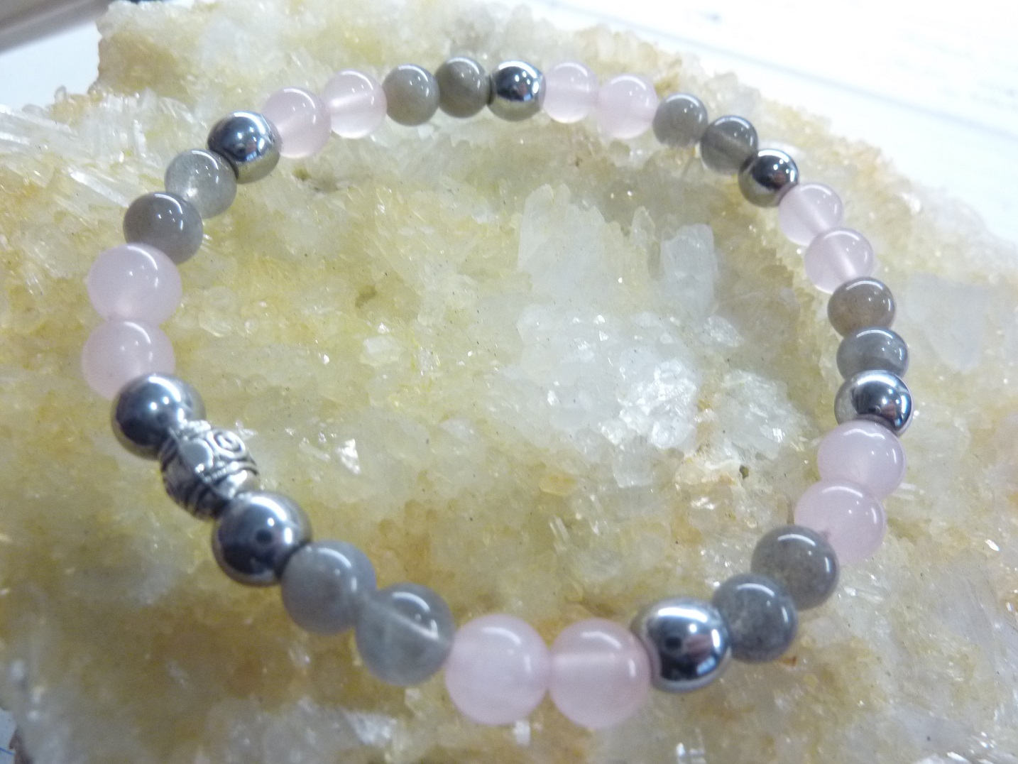 Bracelet Labradorite-hématite-quartz rose