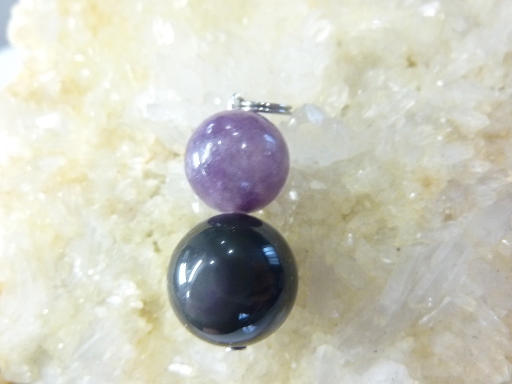 Pendentif Lépidolite-Obsidienne oeil céleste Confiance en soi