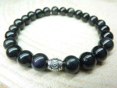 Bracelet Obsidienne oeil céleste - perles rondes 8 mm
