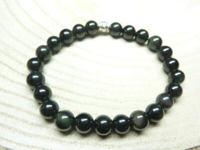 Bracelet Obsidienne oeil céleste - perles rondes 8 mm