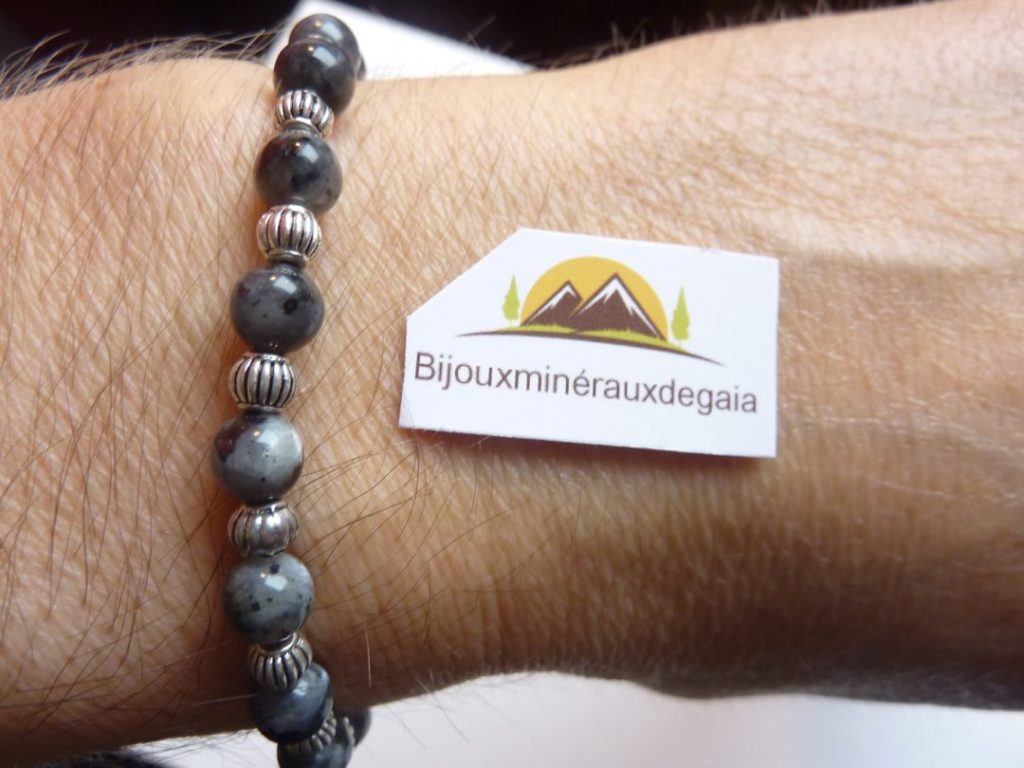 Bracelet Labradorite-Larkivite-Argent tibétain-Perles rondes 6 mm