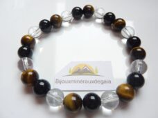 Bracelet quartz cristal de roche-Oeil de tigre-Tourmaline noire - 8 mm