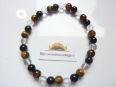 Bracelet quartz cristal de roche-Oeil de tigre-Tourmaline noire - 6 mm