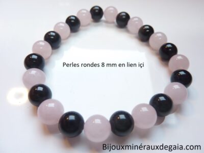 BRACELET QUARTZ ROSE-OBSIDIENNE OEIL CÉLESTE PERLES 8 MM