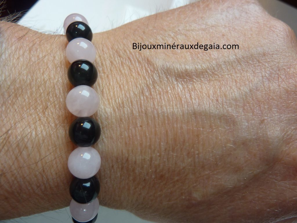 Bracelet Quartz rose-Obsidienne oeil céleste perles 8 mm