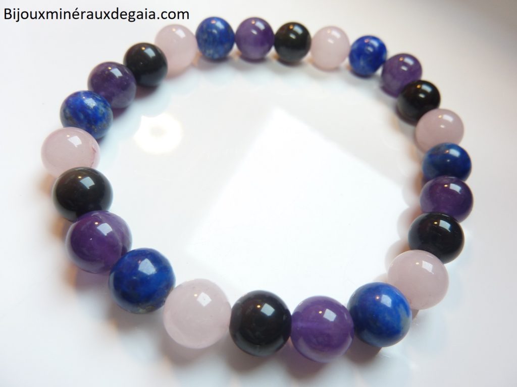Bracelet en perles naturelles Am/éthyste et quartz rose de 8mm