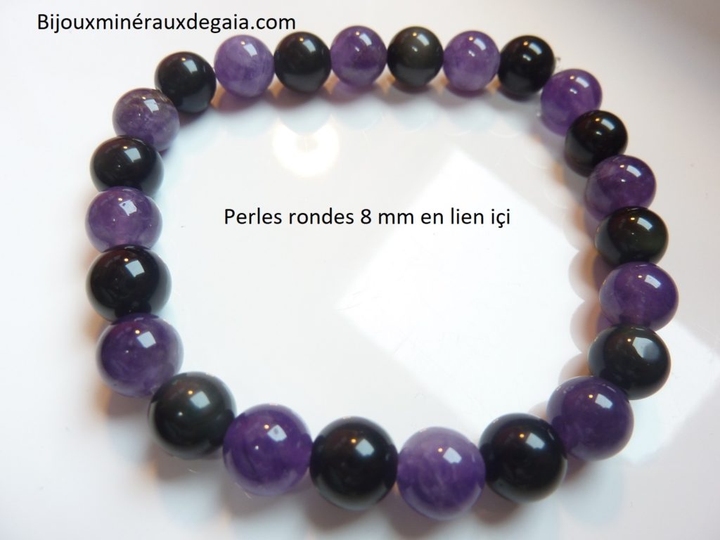 Bracelet Améthyste-Obsidienne oeil céleste perles 8 mm