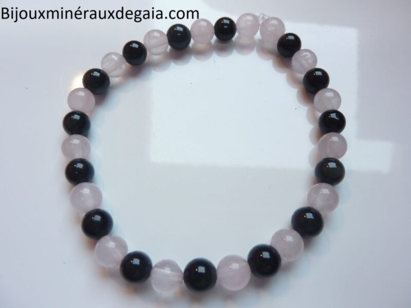Bracelet Quartz rose-Obsidienne oeil céleste perles 6 mm