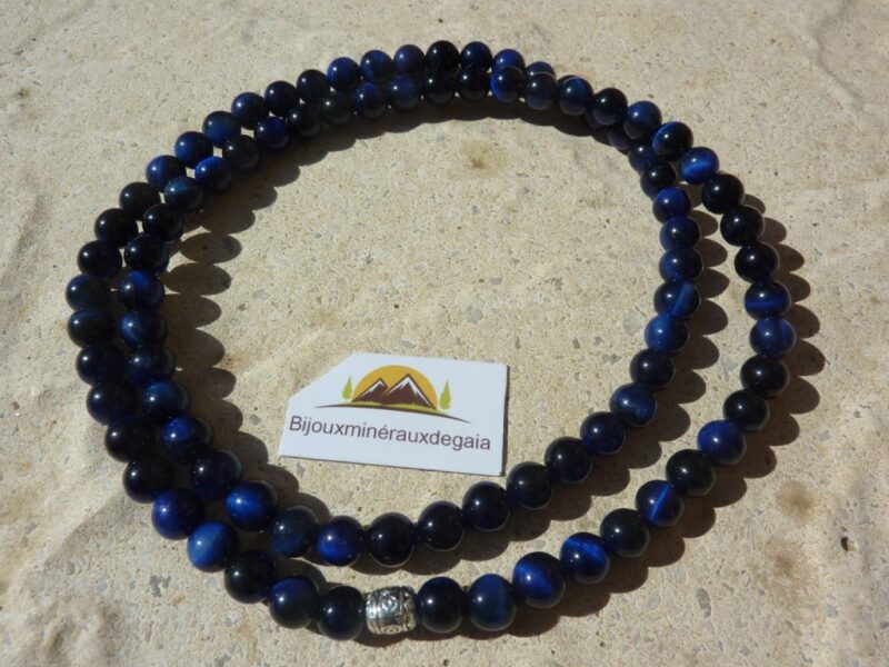 Collier-bracelet Oeil de faucon-perles rondes 6 mm