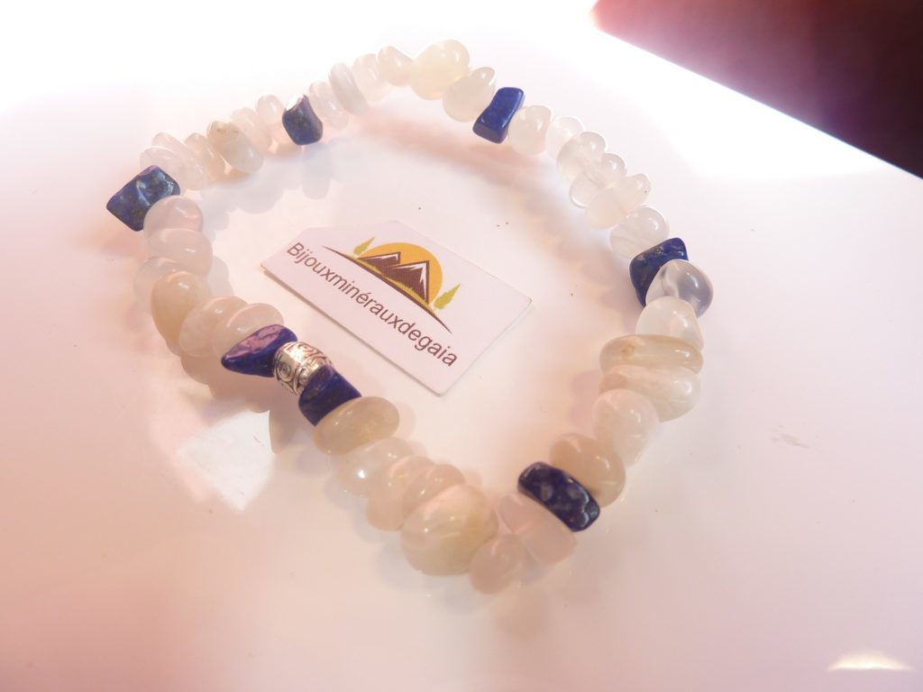 Bracelet Pierre de lune-Lapis lazuli perles 6-10 mm