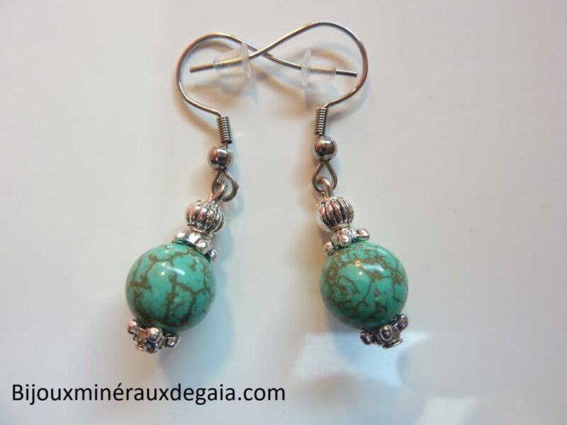 Boucles d'oreilles turquoise - Perles rondes 9 mm
