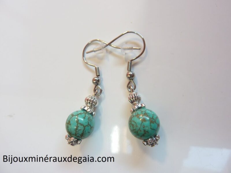 Boucles d'oreilles turquoise - Perles rondes 9 mm