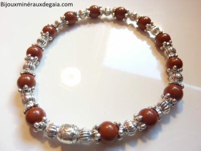 Bracelet Jaspe rouge et perles plaqué argent