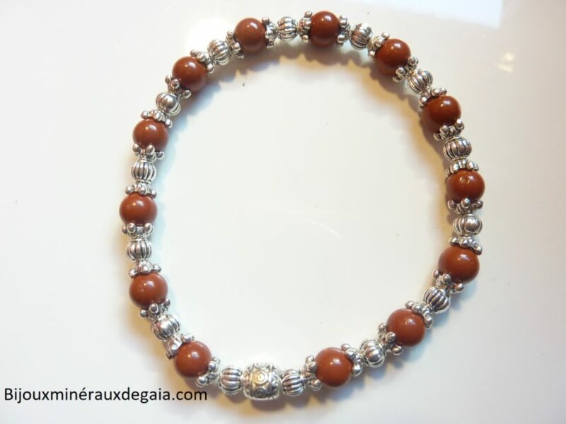 Bracelet Jaspe rouge -Perles rondes 6 mm