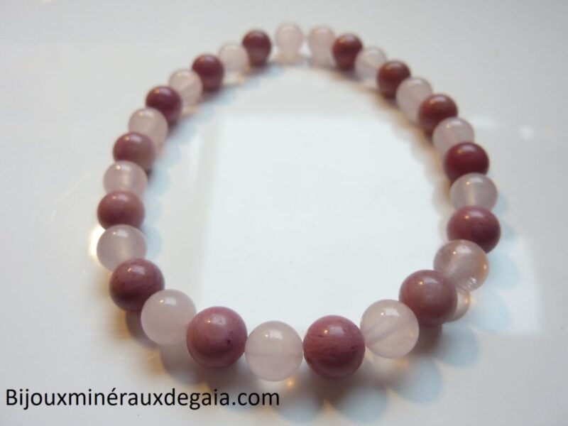 Bracelet Rhodochrosite-Quartz rose - Perles rondes 6 mm