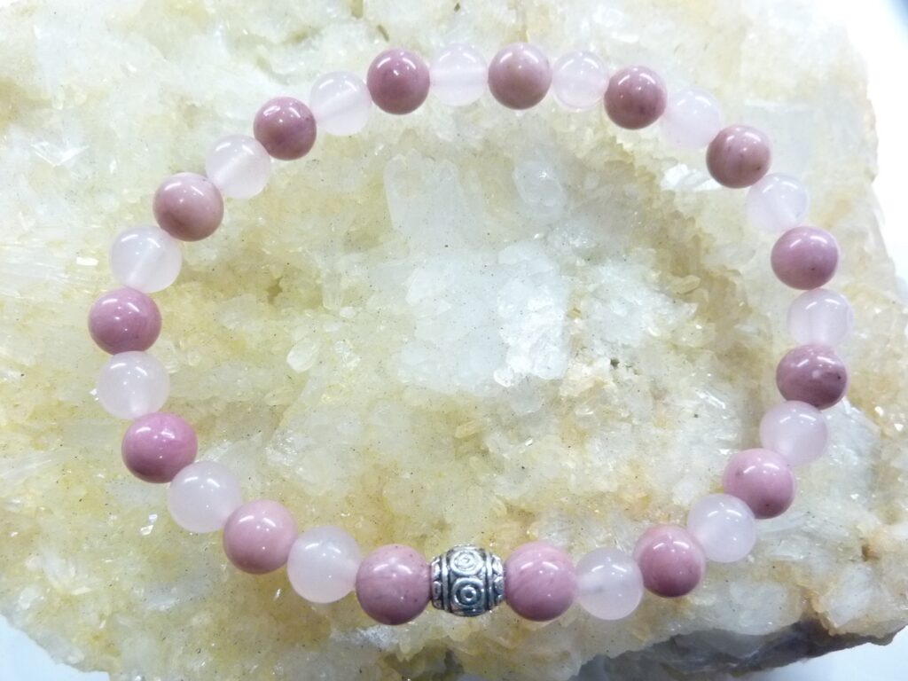 Bracelet Rhodochrosite-Quartz rose - Perles rondes 6 mm