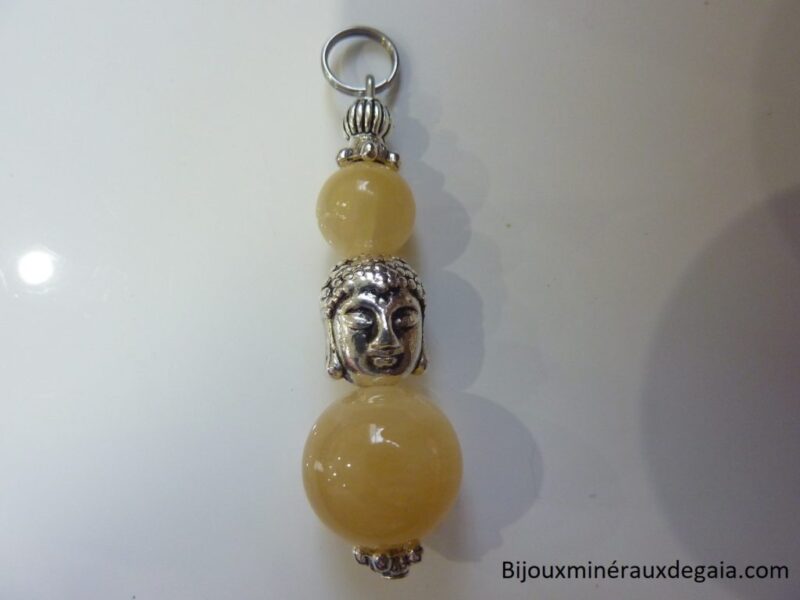 Pendentif Calcite orange Bouddha - Perles 12-10 mm