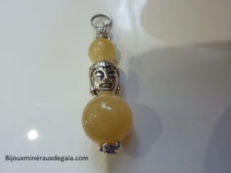 Pendentif Calcite orange Bouddha - Perles 12-10 mm