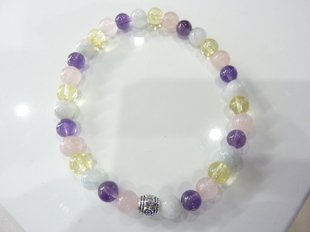 Bracelet citrine-pierre de lune-améthyste-quartz rose