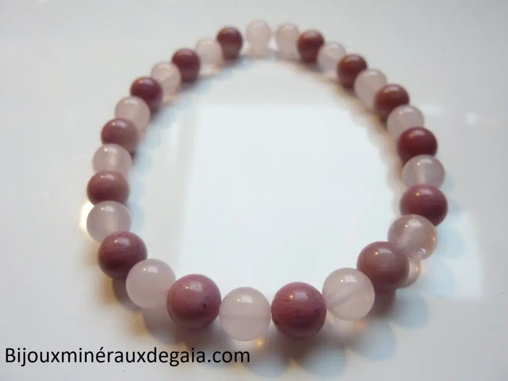 Bracelet Rhodochrosite-Quartz rose – Perles rondes 6 mm