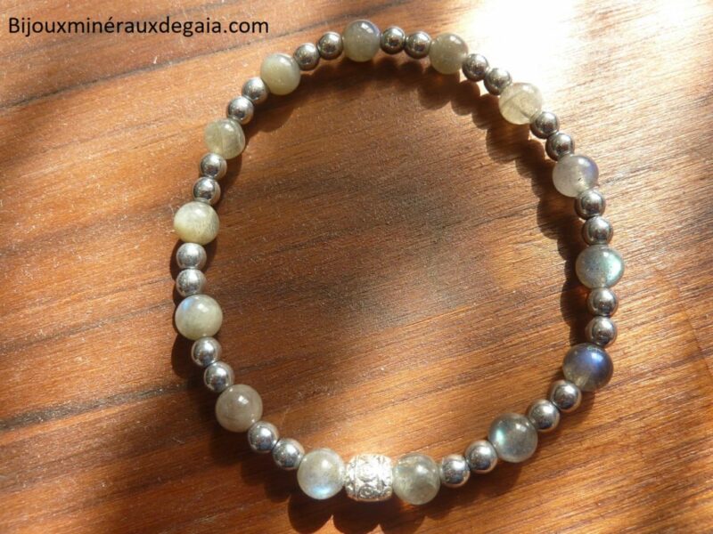 Bracelet Hématite-Labradorite perles rondes 6-4 mm