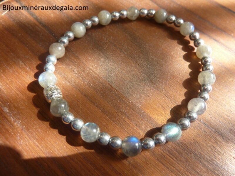 Bracelet Hématite-Labradorite perles rondes 6-4 mm