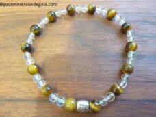 Bracelet quartz cristal de roche-Oeil de tigre-Perles rondes 6-4 mm