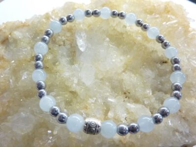 Bracelet aigue marine-hématite - Perles rondes 6-4 mm