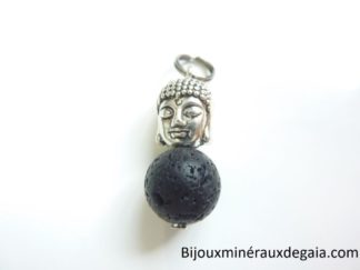Pendentif Pierre de lave Bouddha-Perle ronde 10 mm