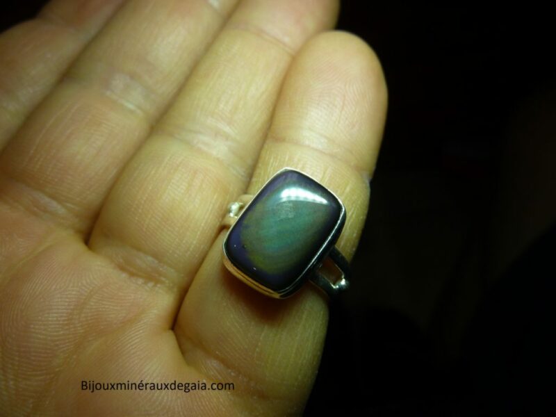 Bague obsidienne oeil céleste argent 925 taille 55 1/4 ref 7098