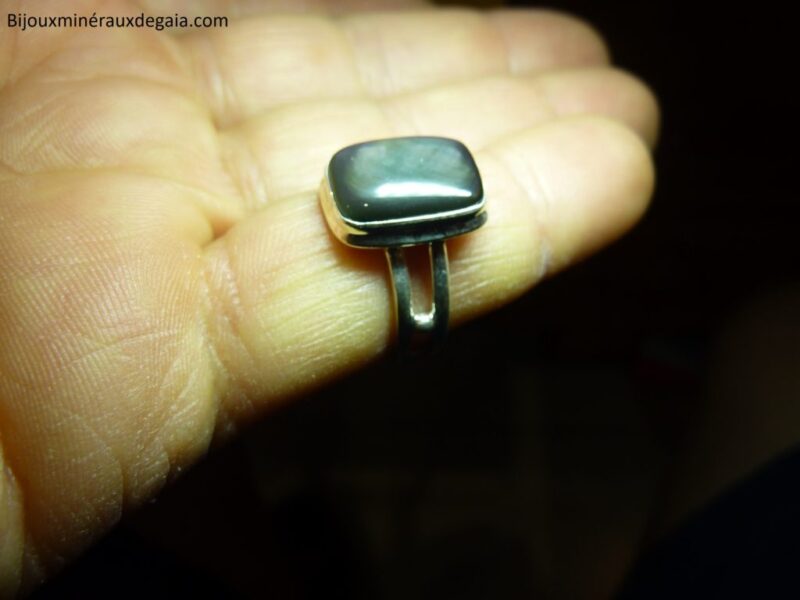 Bague obsidienne oeil céleste argent 925 taille 55 1/4 ref 7098