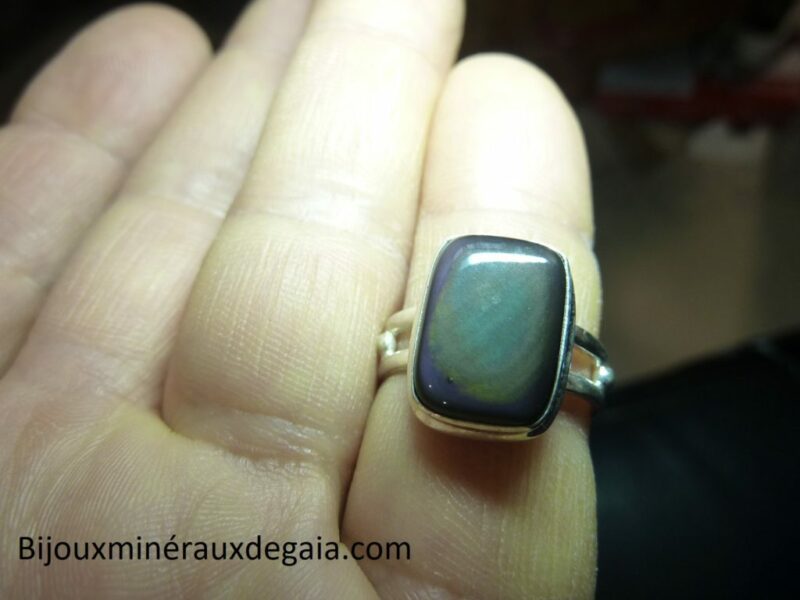Bague obsidienne oeil céleste argent 925 taille 55 1/4 ref 7098