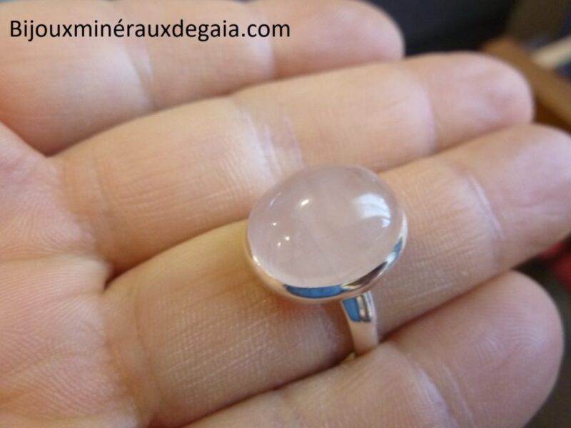 Bague quartz rose monture argent 925 taille 60 ref 5460