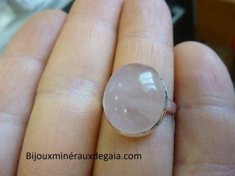 Bague quartz rose monture argent 925 taille 60 ref 5460