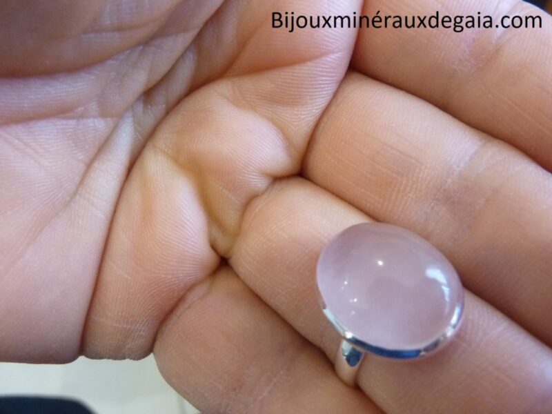 Bague quartz rose monture argent 925 taille 60 ref 5460
