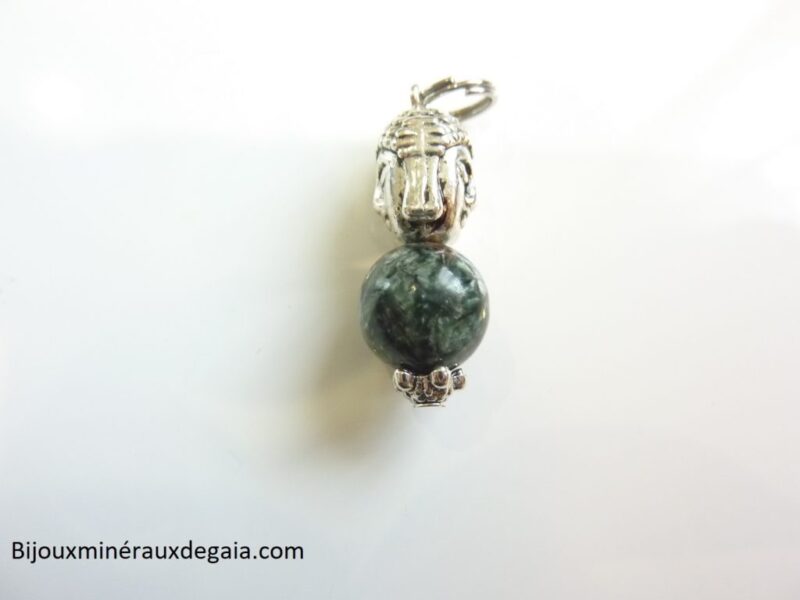Pendentif Séraphinite Bouddha – perles rondes 10 mm