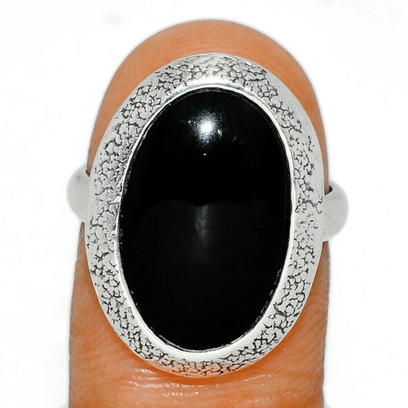 Bague protection obsidienne noire argent 925 taille 55 1/4 ref 0579