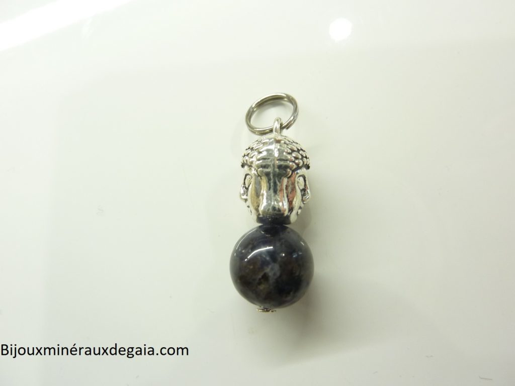 Pendentif Iolite cordiérite Bouddha - Perle ronde 10 mm