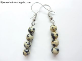 Boucles d'oreilles Jaspe Dalmatien - Perles rondes 6 mm