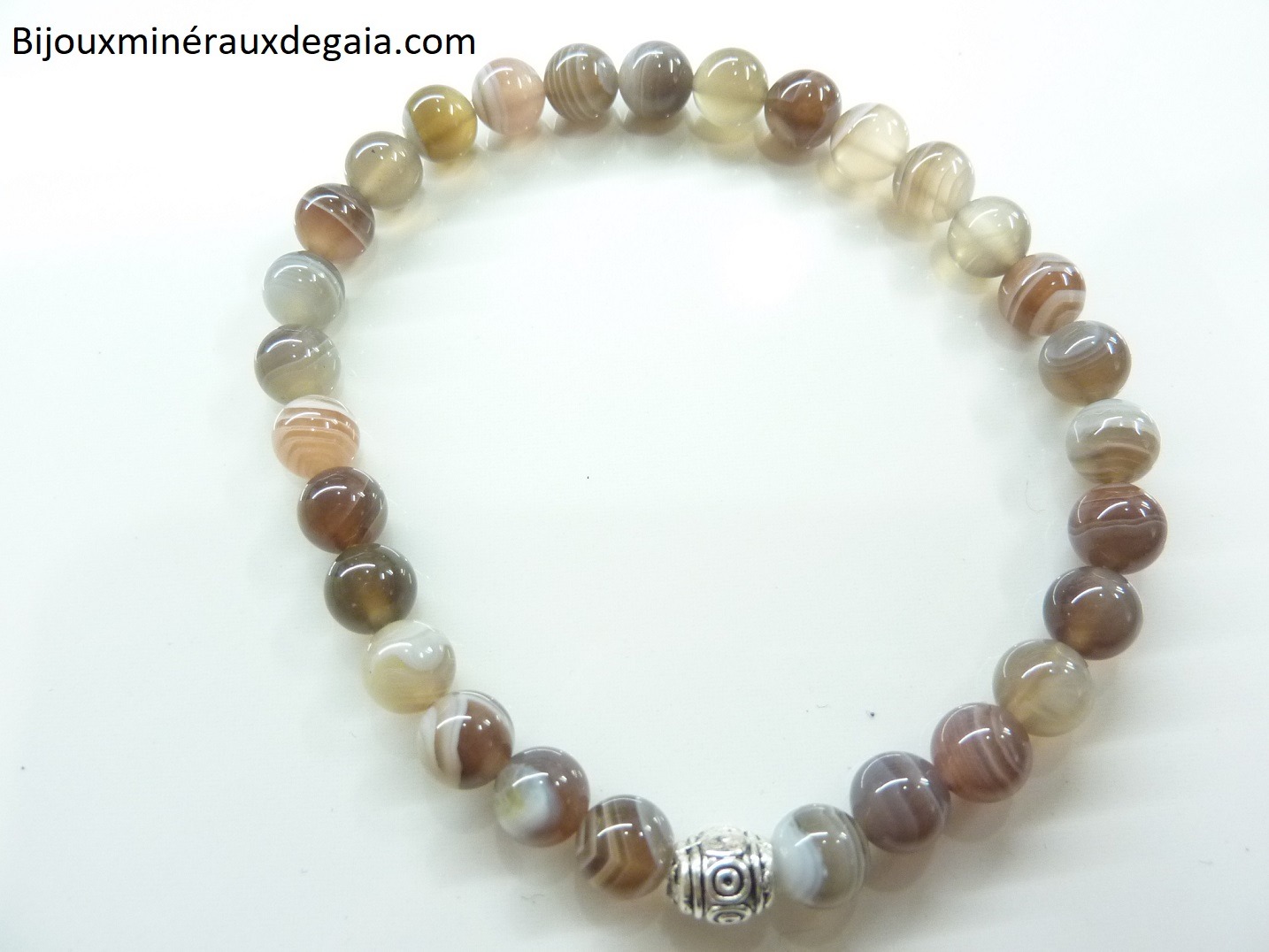 Bracelet agate botswana – Perles rondes 6 mm