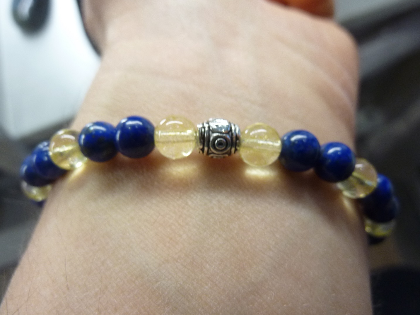 Bracelet Lapis lazuli-Citrine perles rondes 6 mm
