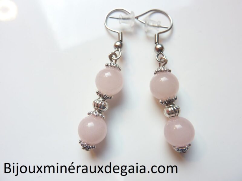 Boucles d'oreilles quartz rose Perles rondes 8 mm