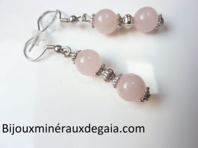 Boucles d'oreilles quartz rose Perles rondes 8 mm