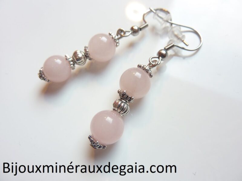 Boucles d'oreilles quartz rose Perles rondes 8 mm