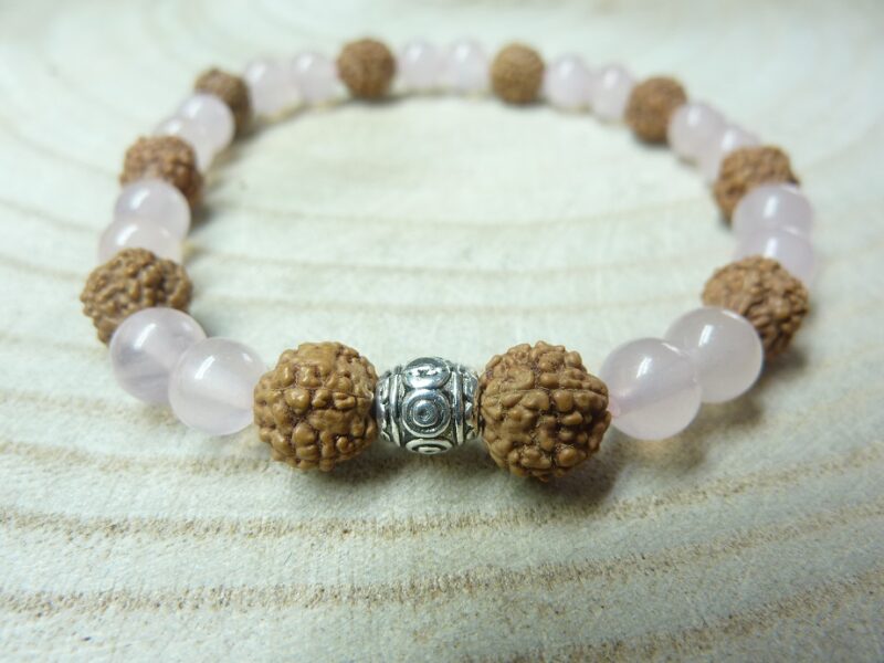 Bracelet Rudraksha-Quartz rose - Perles 8-6 mm