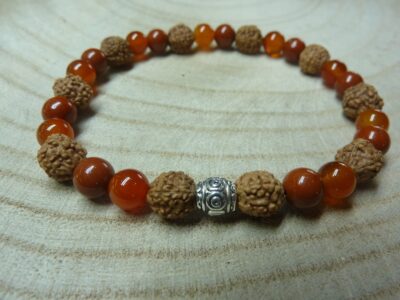 Bracelet Rudraksha-Cornaline-Jaspe rouge - Perles 8-6 mm