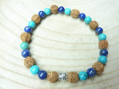 Bracelet Rudraksha-Lapis lazuli-Turquoise - Perles 8-6 mm