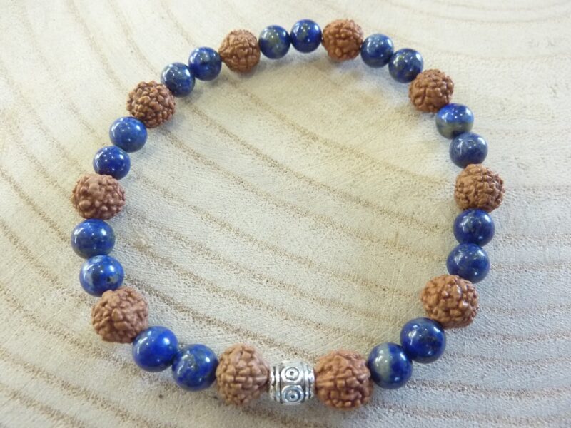 Bracelet Rudraksha-Lapis lazuli-Turquoise - Perles 8-6 mm