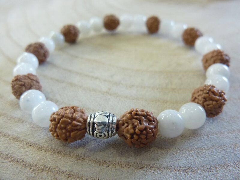 Bracelet Rudraksha-Pierre de lune - Perles 8-6 mm