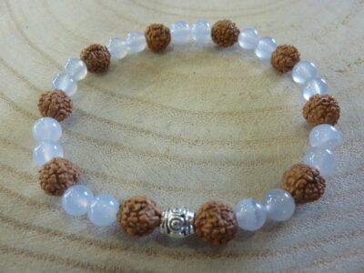Bracelet Rudraksha-Calcédoine bleue - Perles 8-6 mm